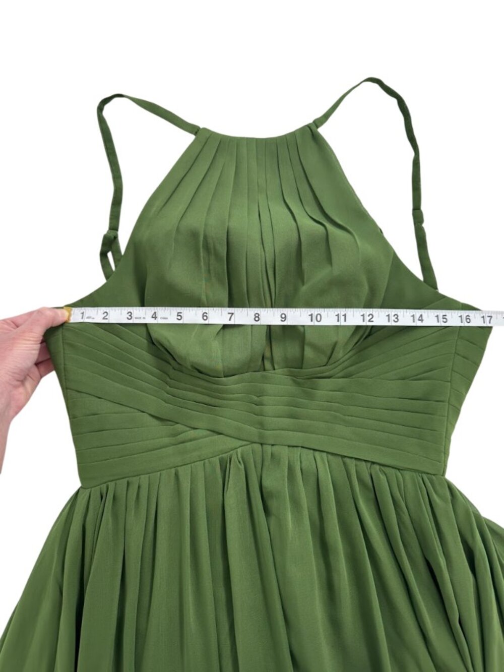 Green A-Line Chiffon Halter Maxi Dress Formal Prom Bridesmaid Size 2 - Picture 6 of 14